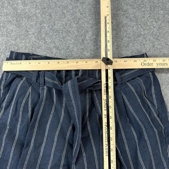 Banana Republic Avery Pants Womens 4 Petite Navy Stripe Linen Tie Waist Cropped - Picture 6 of 8
